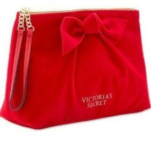 NWT Victoria's Secret Red Velvet Wristlet Makeup Beauty Bag Clutch With Zipper